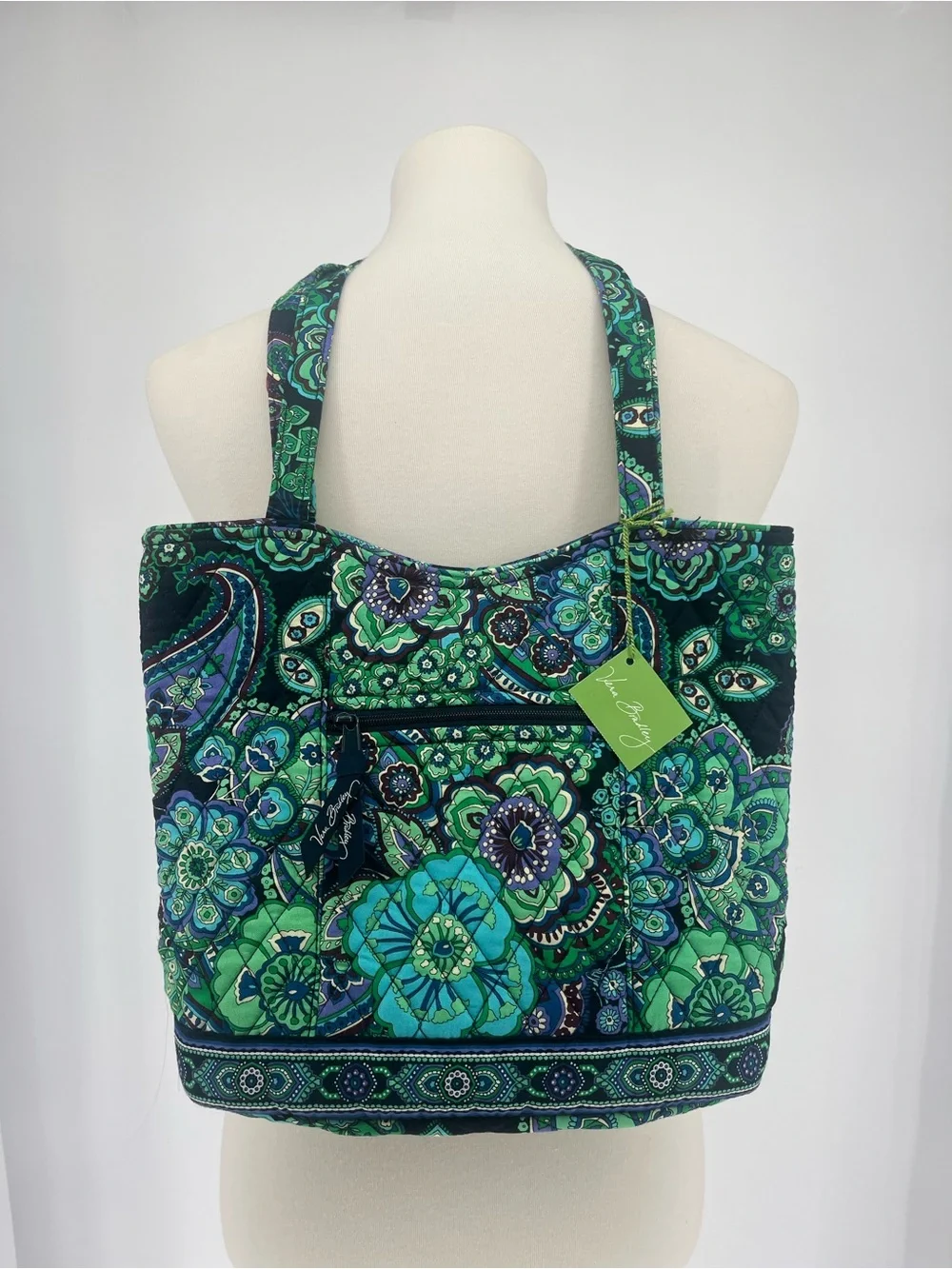 Vera Bradley Java Blue Large Tote Bag Retired Floral Quilted Travel Shoulder Bag